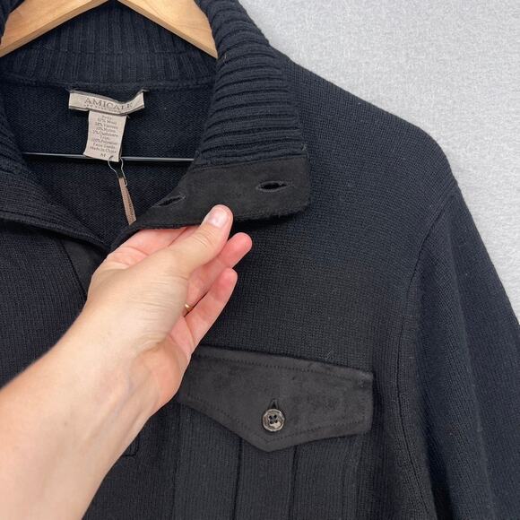 Amicale Sweater Mens Medium Black Pullover 1/2 Placket Stand Collar Jumper Wool - Picture 6 of 11